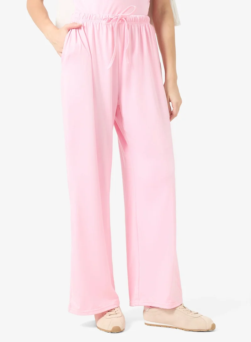 Ginger Basics Pink Soft Comfy Ruched Top & Straight Fit Pant Lounge Set for Women | Best Price UAE