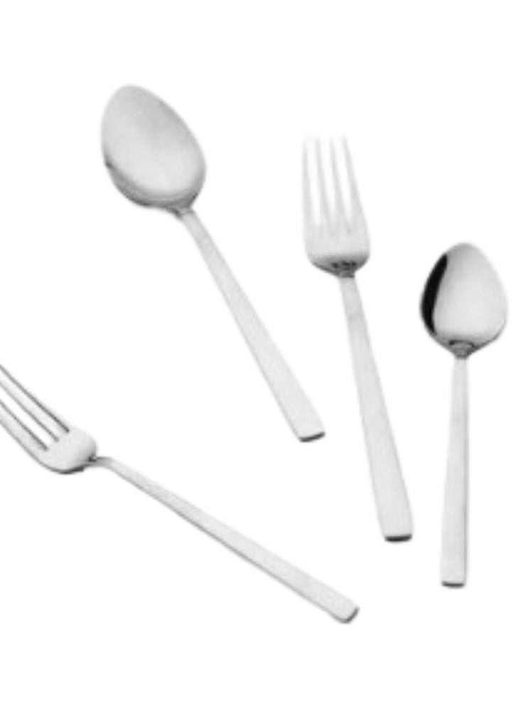 مجموعة أدوات فضية مصقولة مكونة من 24 قطعة، مجموعة أدوات مسطحة لـ 4 أشخاص، تتضمن السكاكين والشوك والملاعق والفولاذ المقاوم للصدأ للمنزل والمطبخ والمطاعم وآمنة للاستخدام في غسالة الأطباق - Image 1