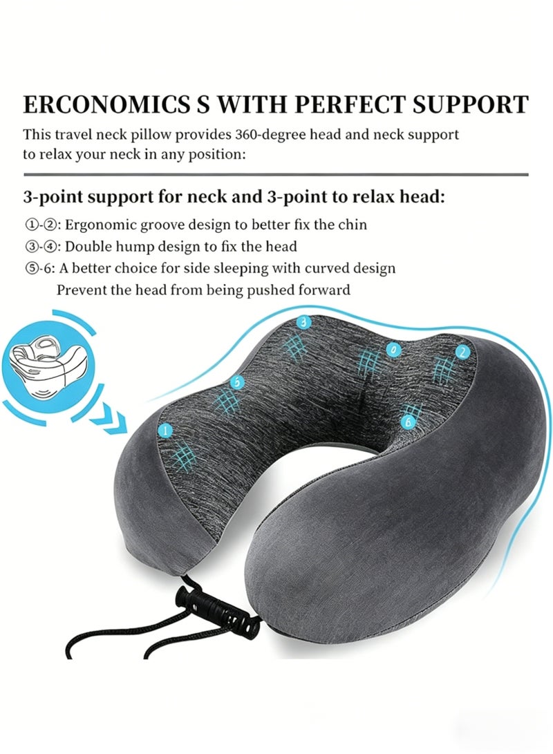 100% Memory Foam U Shape Travel Pillow, 360° Neck & Head Support Pillow, Portable Soft Breathable Travel Kit with 3D Eye Masks, Earplugs and Storage Bag for Airplane, Car, Office and Home - Image 5