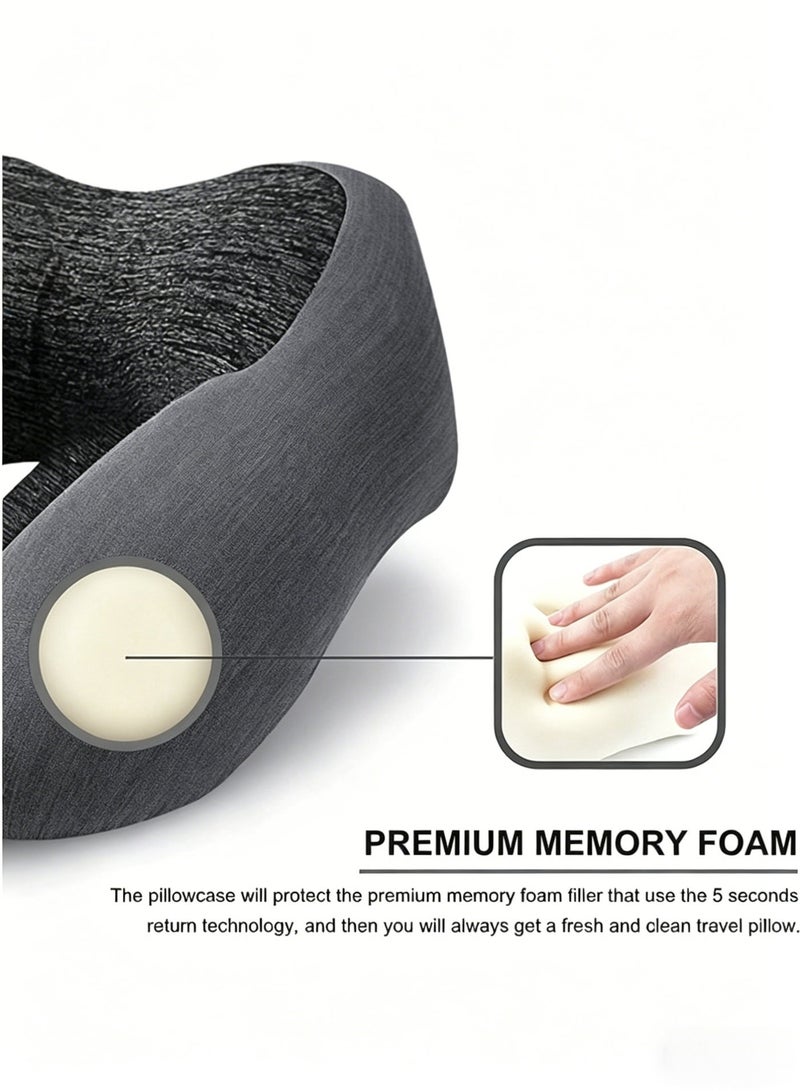 100% Memory Foam U Shape Travel Pillow, 360° Neck & Head Support Pillow, Portable Soft Breathable Travel Kit with 3D Eye Masks, Earplugs and Storage Bag for Airplane, Car, Office and Home - Image 2