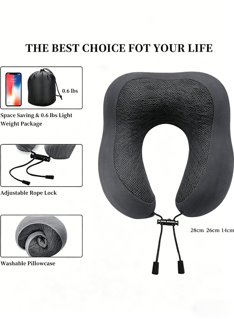 100% Memory Foam U Shape Travel Pillow, 360° Neck & Head Support Pillow, Portable Soft Breathable Travel Kit with 3D Eye Masks, Earplugs and Storage Bag for Airplane, Car, Office and Home - Image 4