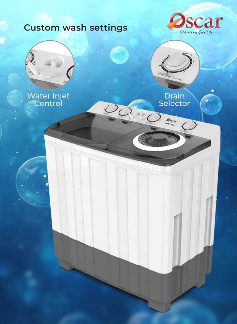 OSCAR Twin tub portable Washing Machine, Powerful Pulsator, Energy Efficient, 12kg Capacity Laundry Washer and 6.5Kg Spinner Combo with Timer Knobs, Built-in Drain Pump, Compact Washer for Home Dorm Apartment (Black+White) - OWM12KG | 2 Year Warranty - Image 5