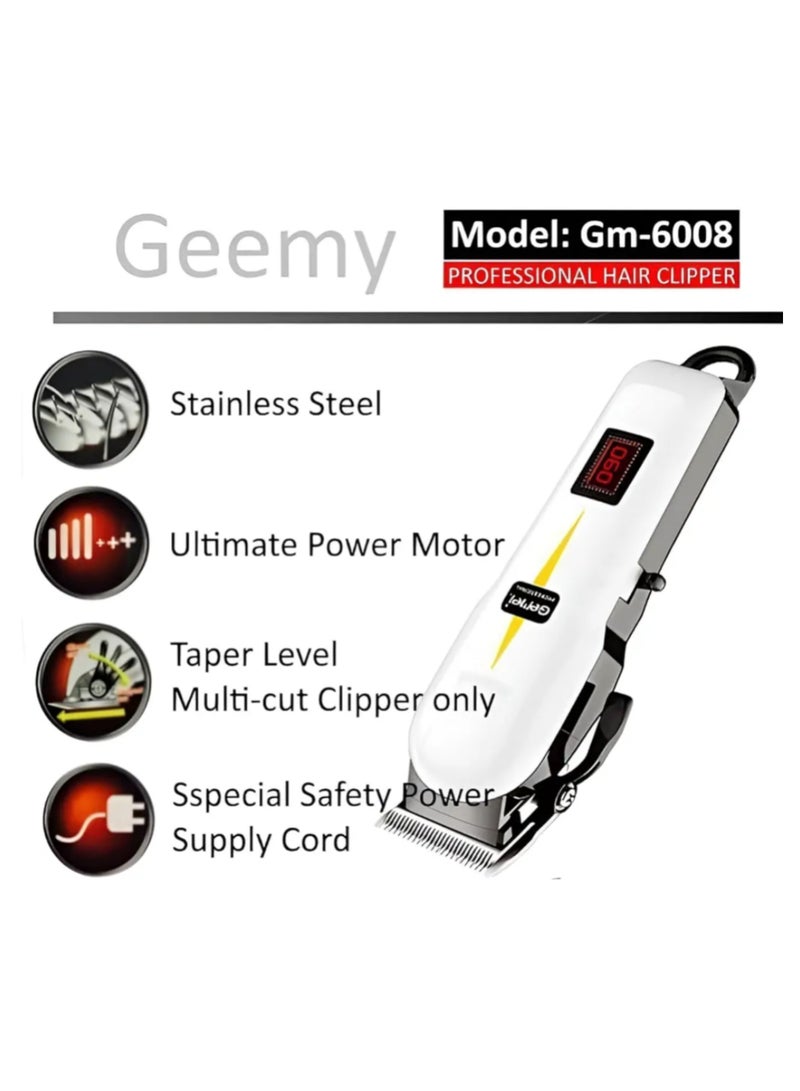 Geemy GM-6008 Professional Hair & Beard Clipper - Self-Sharpening Stainless Steel Blades, Precision Cutting, and Powerful Quiet Motor - Image 4