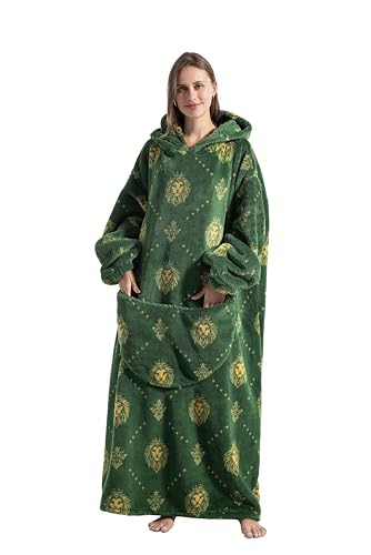 Capecage Blanket Hoodie Long Hooded Blanket Sweatshirt as Birthday Gifts for Women Men Long Wearable Blanket for Men WomenGreen Lion - Image 1