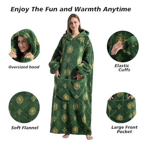 Capecage Blanket Hoodie Long Hooded Blanket Sweatshirt as Birthday Gifts for Women Men Long Wearable Blanket for Men WomenGreen Lion - Image 3