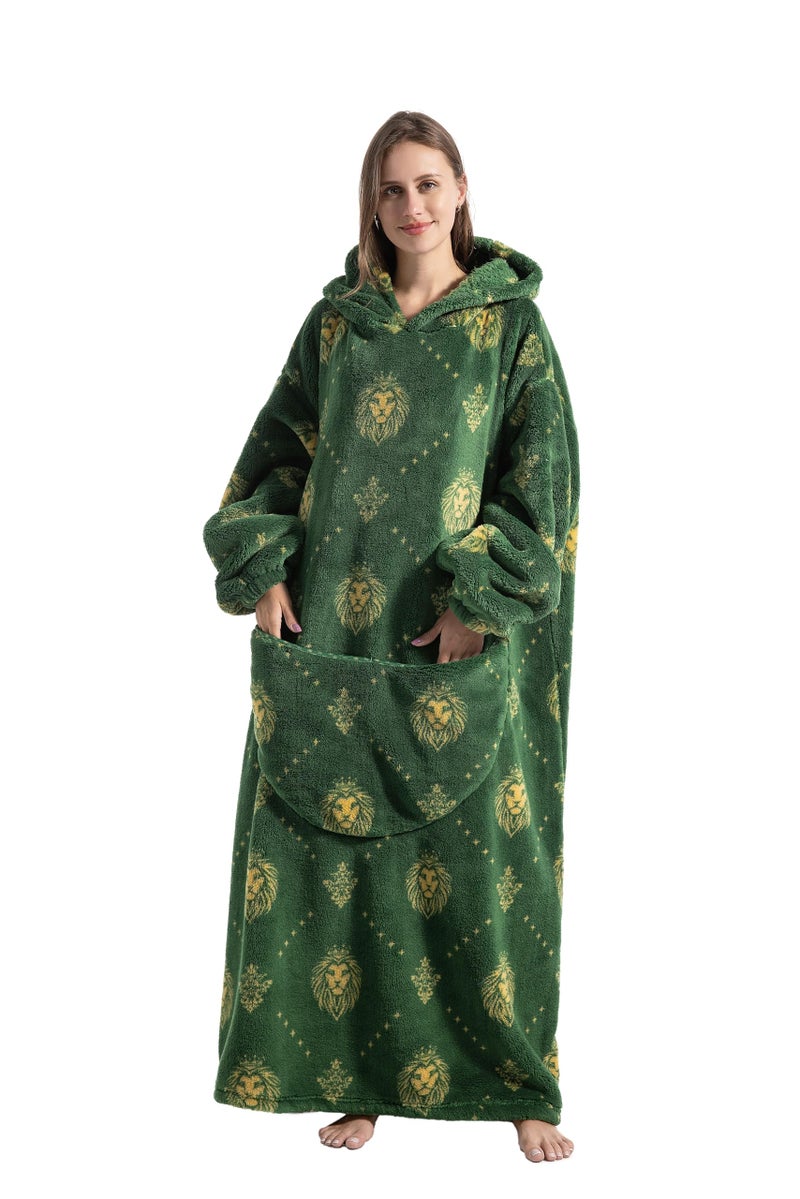 Capecage Blanket Hoodie Long Hooded Blanket Sweatshirt as Birthday Gifts for Women Men Long Wearable Blanket for Men WomenGreen Lion - Image 2