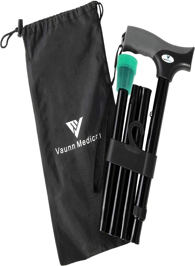 فون عصا المشي القابلة للطي والتعديل الارتفاع من Vaunn Medical Easy Grip™ مع حزام/حقيبة - مساعد مشي صغير الحجم، محمول وآمن (طرف مضيء) - مؤهلة لبرنامج FSA/HSA - Image 1