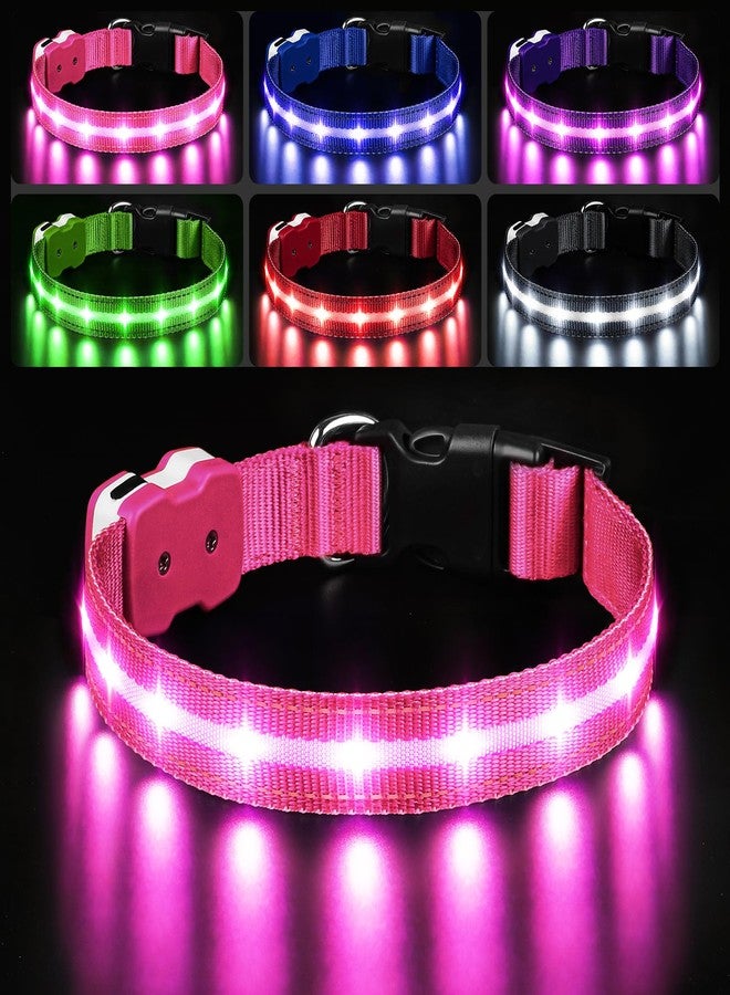 طوق كلاب مضيء من PcEoTllar، طوق LED قابل لإعادة الشحن، مناسب للمشي الليلي، مقاوم للماء، يتوهج في الظلام، مناسب للكلاب الكبيرة والصغيرة والمتوسطة، لون وردي - Image 1