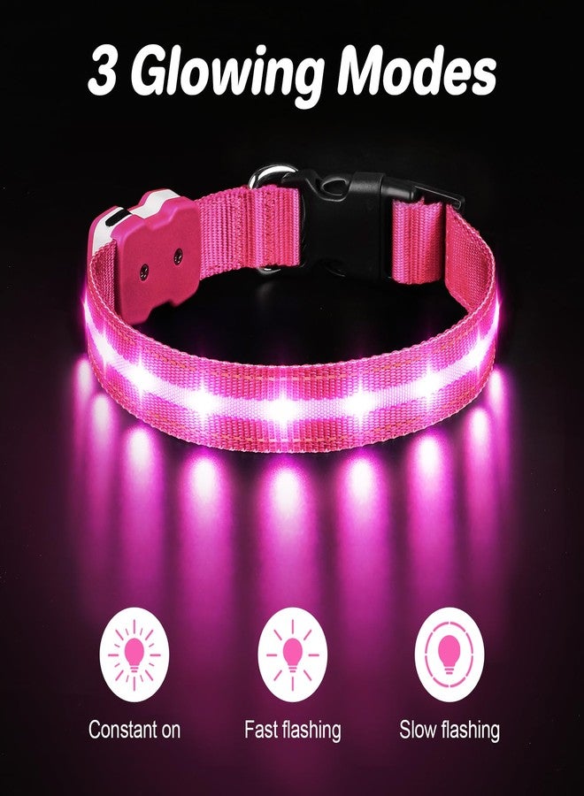 طوق كلاب مضيء من PcEoTllar، طوق LED قابل لإعادة الشحن، مناسب للمشي الليلي، مقاوم للماء، يتوهج في الظلام، مناسب للكلاب الكبيرة والصغيرة والمتوسطة، لون وردي - Image 2