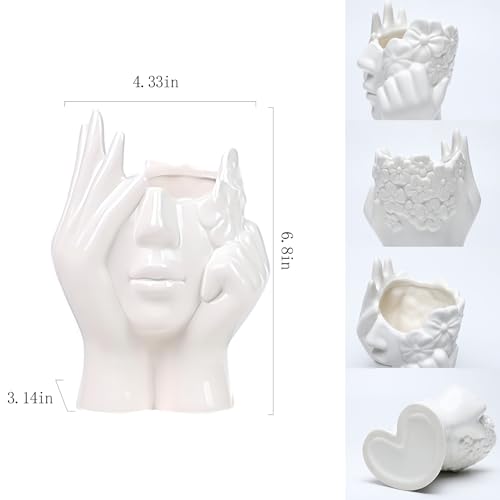 BrownLove Ceramic Face Vase White Flower for Decor Female Form Art Vase Modern Decorative Centerpiece for Table Shelf Living Room Office Bedroom - Image 3