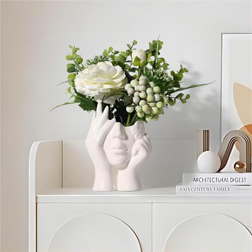 BrownLove Ceramic Face Vase White Flower for Decor Female Form Art Vase Modern Decorative Centerpiece for Table Shelf Living Room Office Bedroom - Image 1