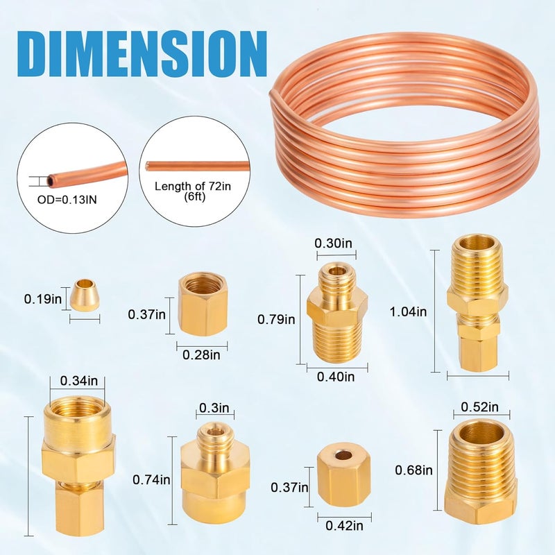 YullSorom 72'' Oil Pressure Gauge Tubing Kit, Set of Copper Tube with Fittings, 9 Pieces - Image 2