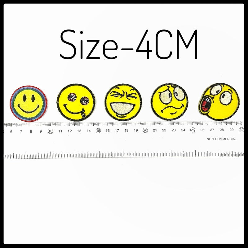 Ushaworks Smiley Emojis Embroidered Patches Iron on Sew on Patches for Clothes Jackets Pants Jeans Bags Shoes Boutique Yellow Pack of 10 Piece Mix 4CM  - Image 4