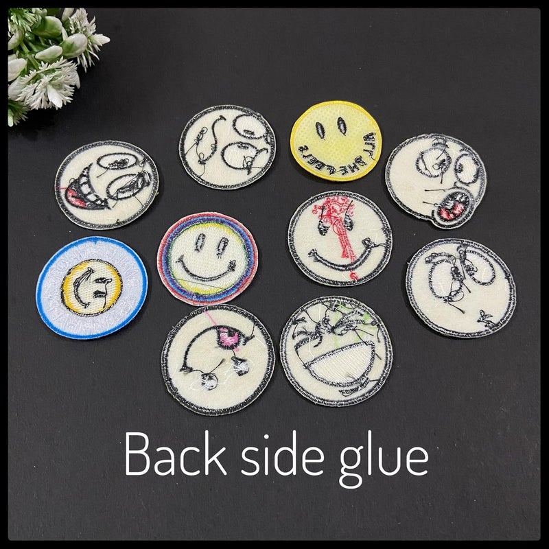 Ushaworks Smiley Emojis Embroidered Patches Iron on Sew on Patches for Clothes Jackets Pants Jeans Bags Shoes Boutique Yellow Pack of 10 Piece Mix 4CM  - Image 3