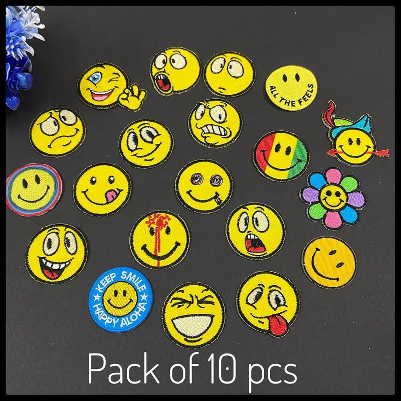 Ushaworks Smiley Emojis Embroidered Patches Iron on Sew on Patches for Clothes Jackets Pants Jeans Bags Shoes Boutique Yellow Pack of 10 Piece Mix 4CM  - Image 2