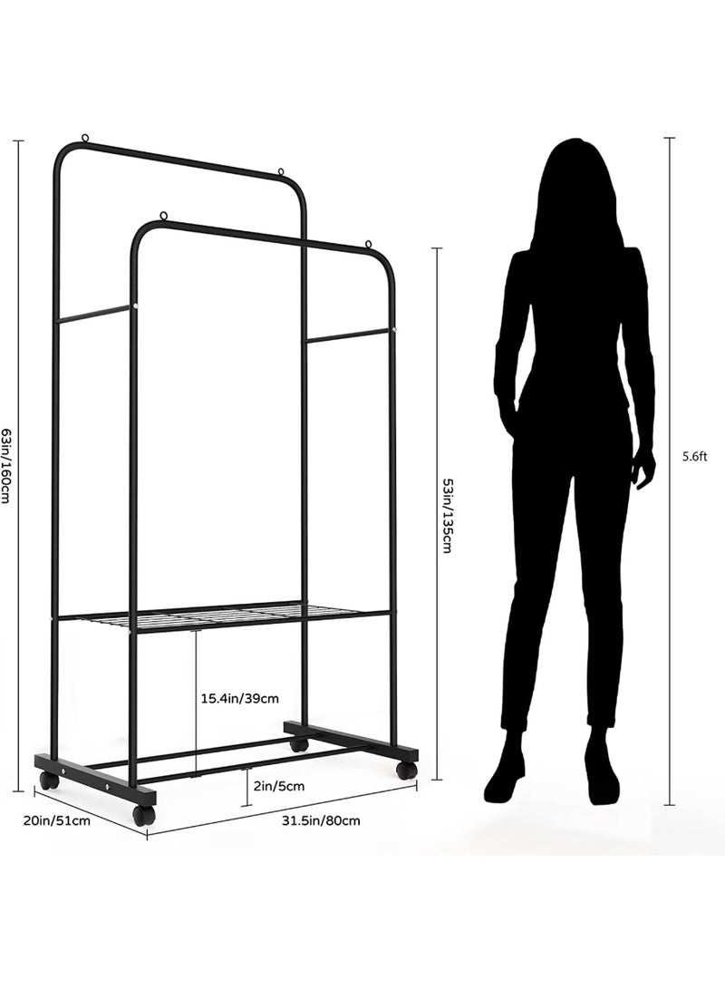 Black 2-Layer Clothing Rack with Wheels - Image 2