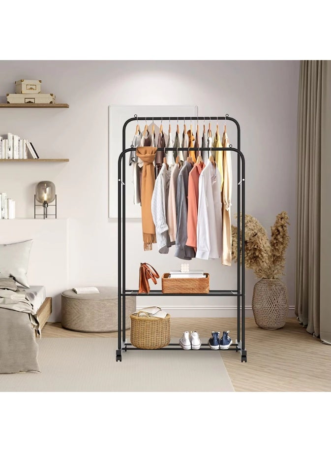 Black 2-Layer Clothing Rack with Wheels - Image 3