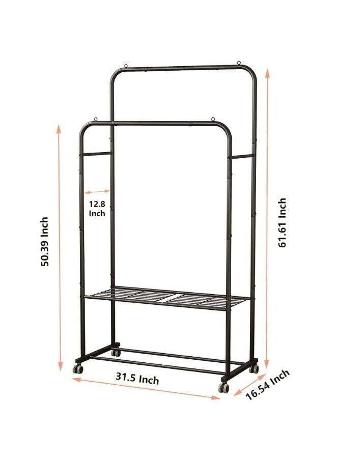 Black 2-Layer Clothing Rack with Wheels - Image 4