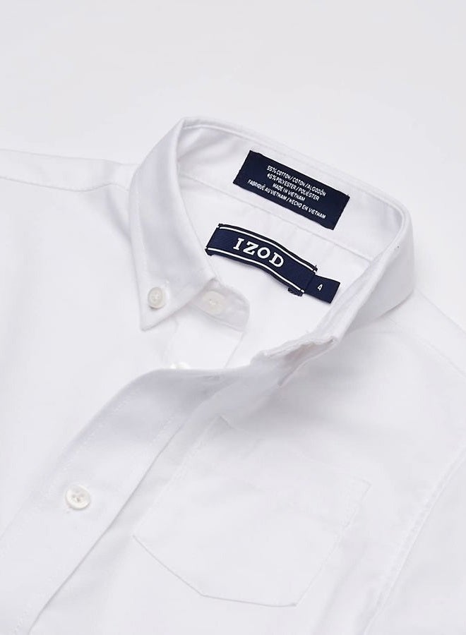 IZOD Boys' Long Sleeve Solid Button-Down Collared Oxford Shirt with Chest Pocket, White, 4 - Image 2