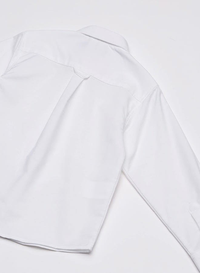 IZOD Boys' Long Sleeve Solid Button-Down Collared Oxford Shirt with Chest Pocket, White, 4 - Image 4