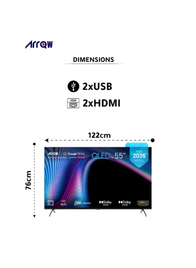 Arrow RO‑55LCQ120 55 Inch QLED 4K UHD Smart TV Google TV HDR Dolby Vision Dolby Atmos WiFi HDMI USB - Image 2