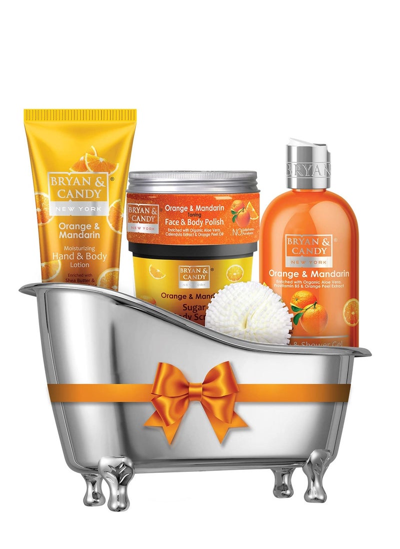 BRYAN & CANDY - Bryan And Candy Orange Mandarin Bath Tub Kit Diwali Complete Spa Experience Shower Gel 300ML Hand And Body Lotion 125ML Body Scrub 100G - Image 1