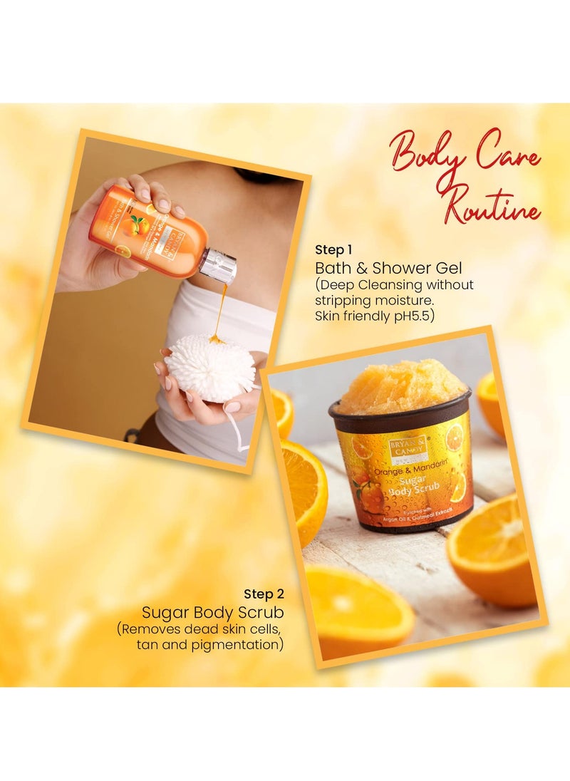 BRYAN & CANDY - Bryan And Candy Orange Mandarin Bath Tub Kit Diwali Complete Spa Experience Shower Gel 300ML Hand And Body Lotion 125ML Body Scrub 100G - Image 1