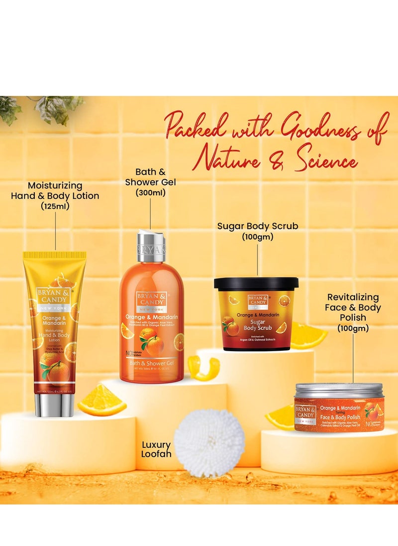 BRYAN & CANDY - Bryan And Candy Orange Mandarin Bath Tub Kit Diwali Complete Spa Experience Shower Gel 300ML Hand And Body Lotion 125ML Body Scrub 100G - Image 1