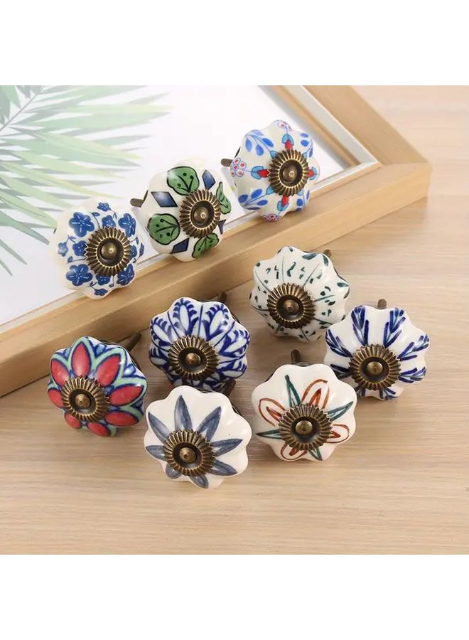Little Blue Flower Vintage Porcelain Ceramic Cabinet Knobs Antique Multi Color Floral Furniture Drawer Pulls with Turquoise Blue Patterns Ornate European Eastern Hardware 2pcs - Image 2