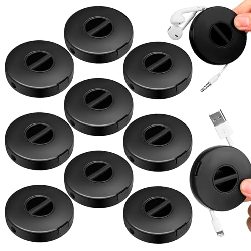 Copkim 9 Pcs Charging Cord Organizer Black Portable Charger Cord Holder Round Storage Cable Winder Retractable Cable Management Flexible USB Reel for Home Office Classroom Wire Charger - Image 1