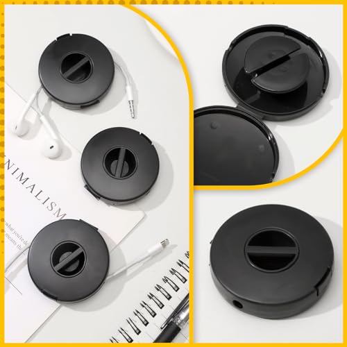 Copkim 9 Pcs Charging Cord Organizer Black Portable Charger Cord Holder Round Storage Cable Winder Retractable Cable Management Flexible USB Reel for Home Office Classroom Wire Charger - Image 4