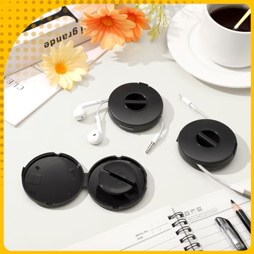 Copkim 9 Pcs Charging Cord Organizer Black Portable Charger Cord Holder Round Storage Cable Winder Retractable Cable Management Flexible USB Reel for Home Office Classroom Wire Charger - Image 3