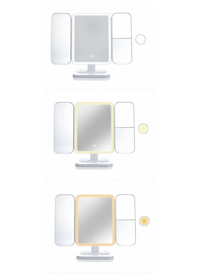 Miss Sweet Miss Sweet Lighted Tri-fold Makeup Mirror Vanity Mirror with 1X/2X/3X Magnification (Pure White)  - Image 3