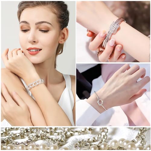 IFKM 28pcs Silver Chain Bracelets Set for Women 14K Gold Plated Multiple Layered Stackable Open Cuff Bangle Bracelet Bracelets Adjustable Link Tennis Beads Italian Cuban Jewelry for Women Gift - Image 2