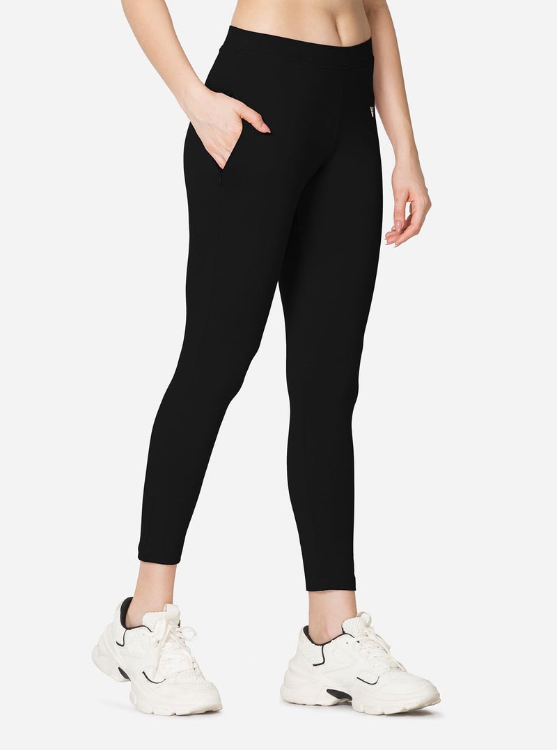 VSTAR PL02 Women Ankle Length Stretchable Slim Fit Leggings with Secured Side Pocket | Moisture-Wicking | Soft Waistband & Cotton-Elastane Fabric | XXL | Black - Image 2