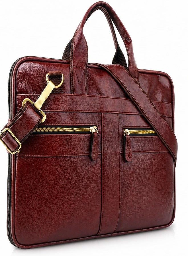 SAMTROH Men's Premium Leather Laptop Bag, Office Briefcase with Adjustable Strap & Metal Zipper, Fits 14-15.6 Inch Laptop (Brown) - Image 5