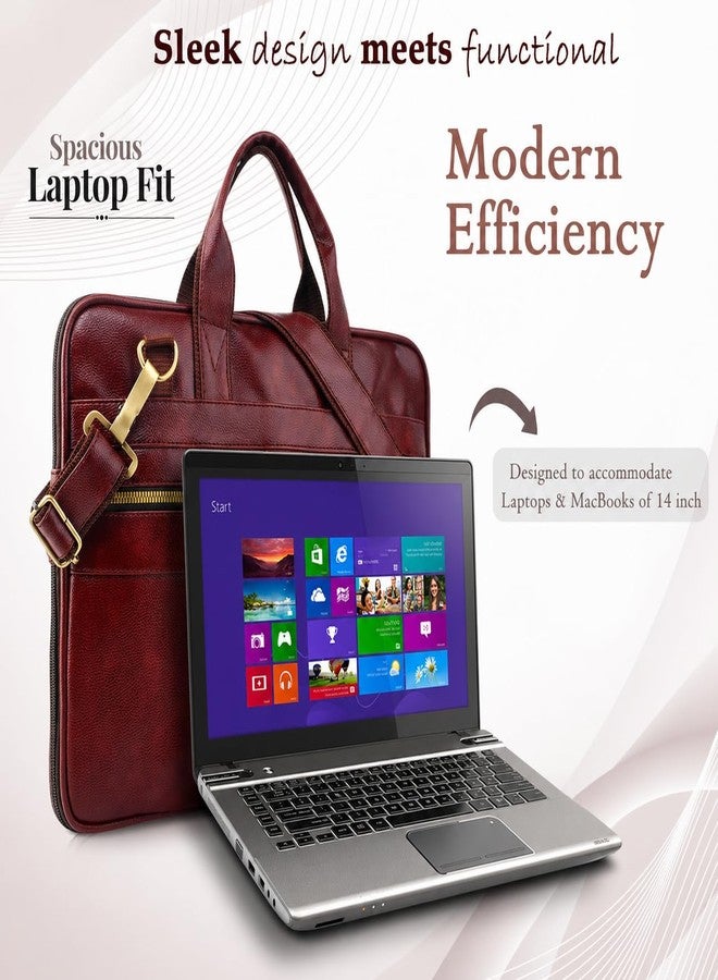 SAMTROH Men's Premium Leather Laptop Bag, Office Briefcase with Adjustable Strap & Metal Zipper, Fits 14-15.6 Inch Laptop (Brown) - Image 3