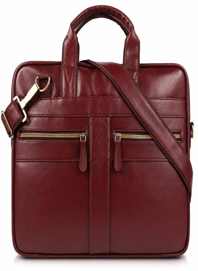 SAMTROH Men's Premium Leather Laptop Bag, Office Briefcase with Adjustable Strap & Metal Zipper, Fits 14-15.6 Inch Laptop (Brown) - Image 1