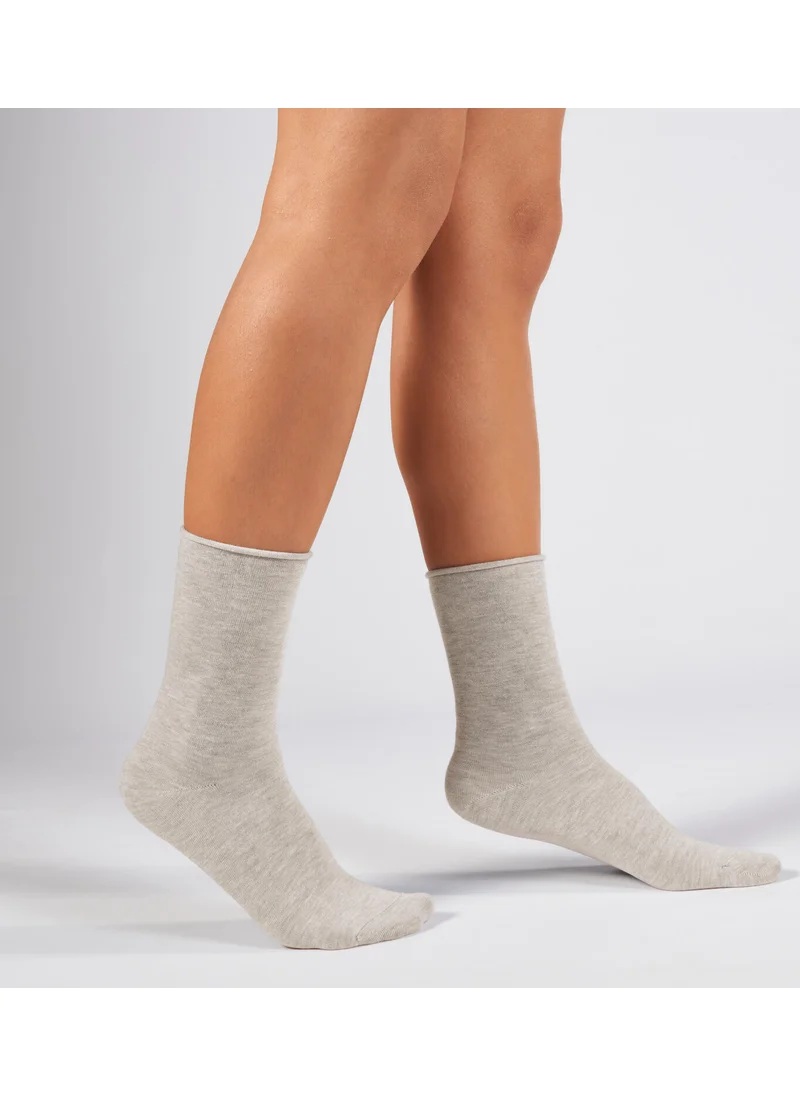 Forwena Beige Bamboo Elastic Seamless Women's Socks