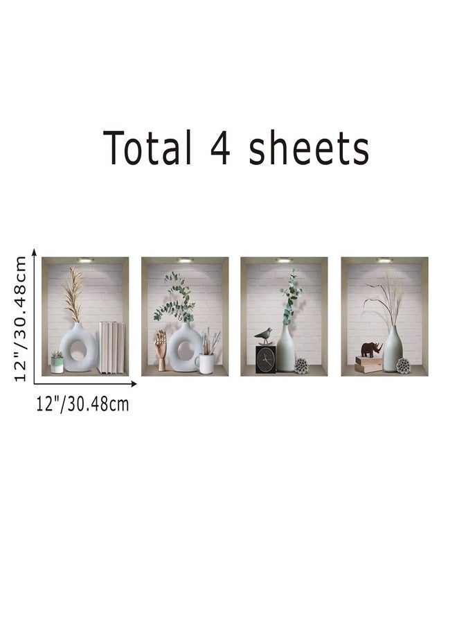IARTTOP ملصق حائط سحري ثلاثي الأبعاد من IARTTOP على شكل مزهرية، ملصق حائط أنيق على شكل مزهريات بيضاء، ملصقات نباتات خضراء عتيقة لغرفة الطعام وغرفة النوم، لوحة جدارية فنية نباتية مبتكرة لغرفة المعيشة، مجموعة من 4 قطع (12 بوصة × 12 بوصة) - Image 5