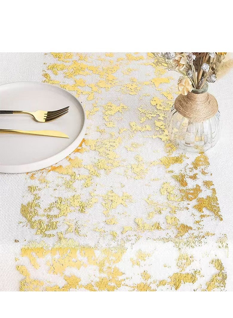 Gold Table Runner, Glitter Glitter Foil Metallic Gold Thin Mesh Table Runner Roll 28cm x 274.32cm, Gold Table Decoration for Event Party, Wedding, Birthday Party,  - Image 5