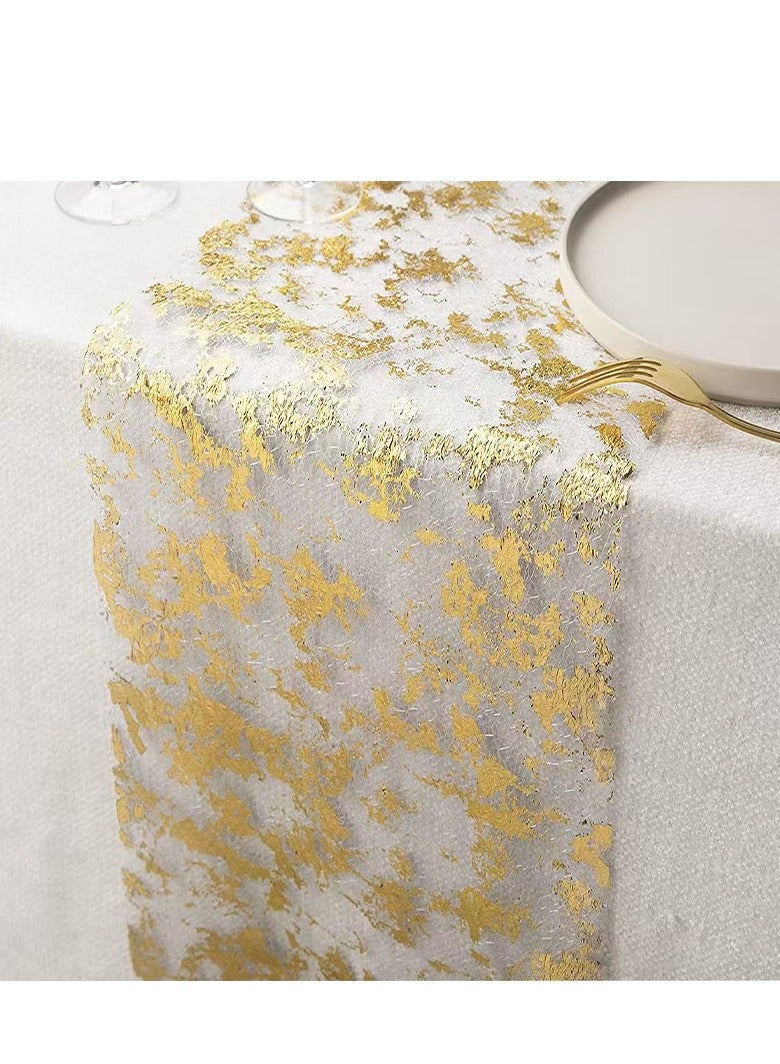 Gold Table Runner, Glitter Glitter Foil Metallic Gold Thin Mesh Table Runner Roll 28cm x 274.32cm, Gold Table Decoration for Event Party, Wedding, Birthday Party,  - Image 1