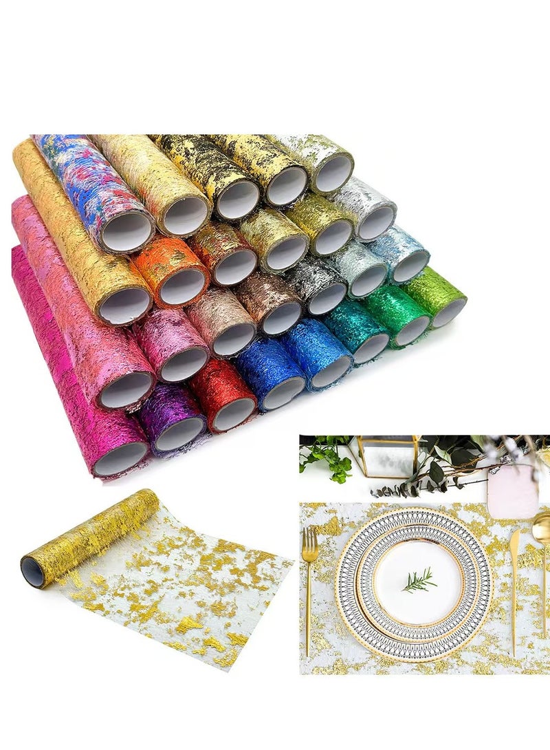 Gold Table Runner, Glitter Glitter Foil Metallic Gold Thin Mesh Table Runner Roll 28cm x 274.32cm, Gold Table Decoration for Event Party, Wedding, Birthday Party,  - Image 4