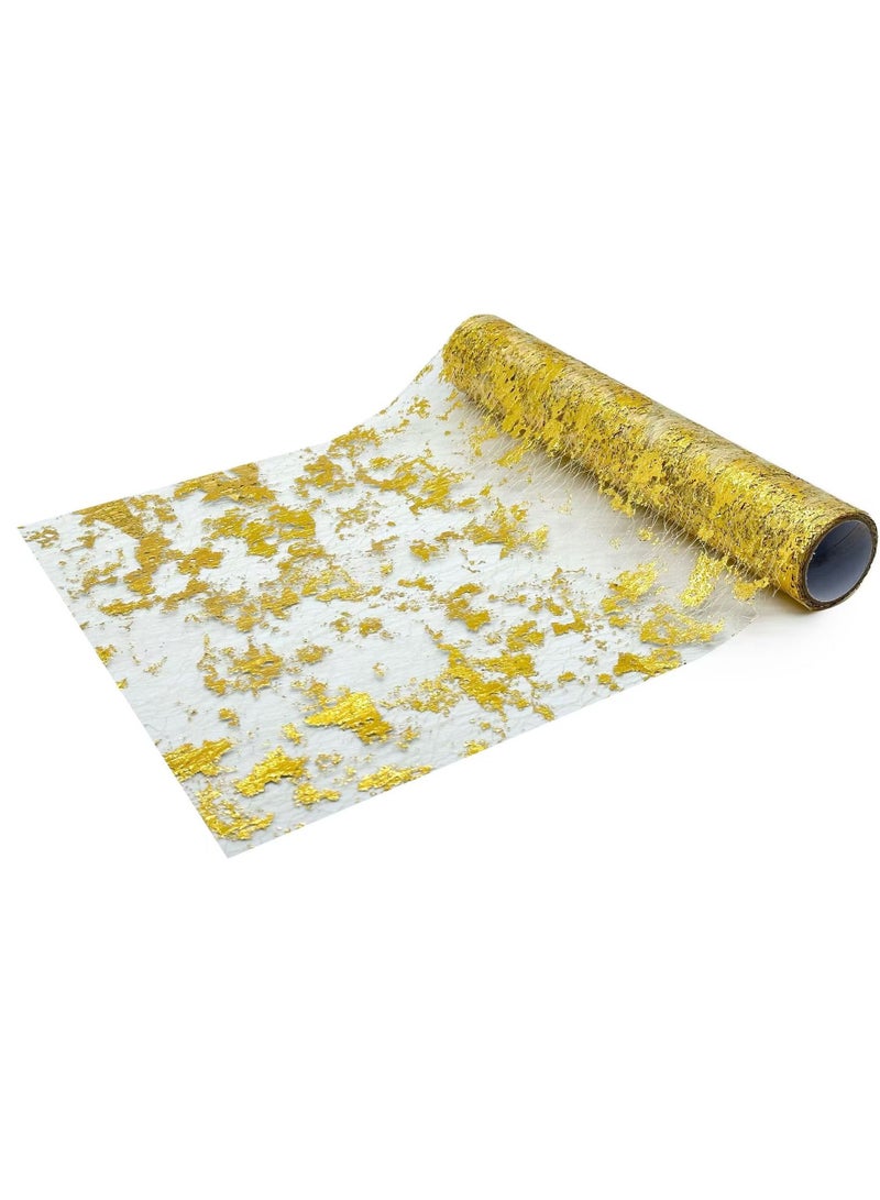 Gold Table Runner, Glitter Glitter Foil Metallic Gold Thin Mesh Table Runner Roll 28cm x 274.32cm, Gold Table Decoration for Event Party, Wedding, Birthday Party,  - Image 2