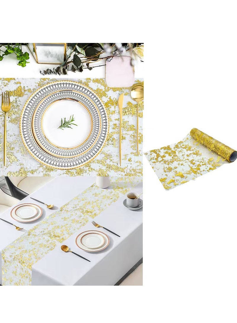 Gold Table Runner, Glitter Glitter Foil Metallic Gold Thin Mesh Table Runner Roll 28cm x 274.32cm, Gold Table Decoration for Event Party, Wedding, Birthday Party,  - Image 3