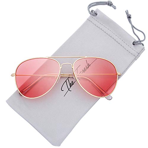 The Fresh Classic Metal Frame Polarized Lens Aviator Sunglasses with Gift Box (12-Gold, PINK) - Image 3