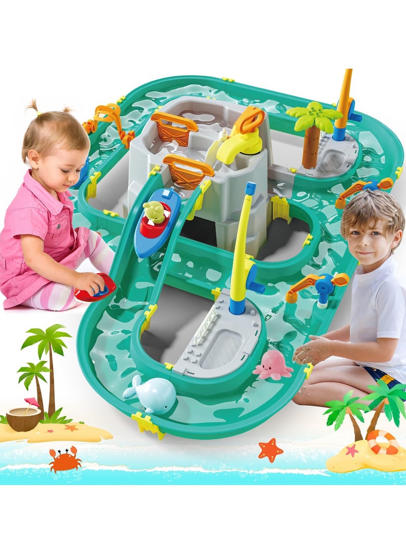 XiuWoo Water Table for Toddlers, 82Pcs Outdoor Water Park Playset, Water Table Sand Pit Beach Toys Outdoor Table Activity Sand Water Toys Summer Beach Toys Backyard Garden Toy for 3 4 5 6 Years Old  - Image 1