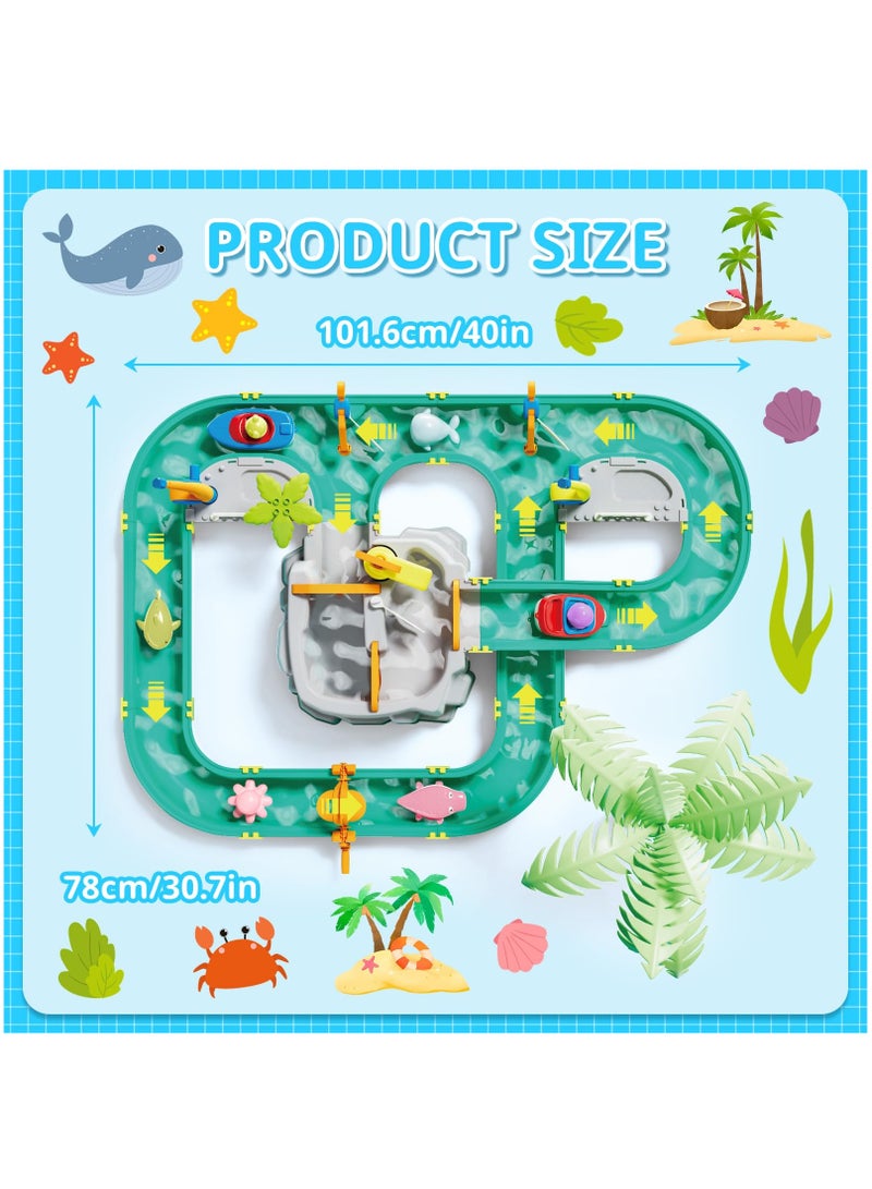 XiuWoo Water Table for Toddlers, 82Pcs Outdoor Water Park Playset, Water Table Sand Pit Beach Toys Outdoor Table Activity Sand Water Toys Summer Beach Toys Backyard Garden Toy for 3 4 5 6 Years Old  - Image 5