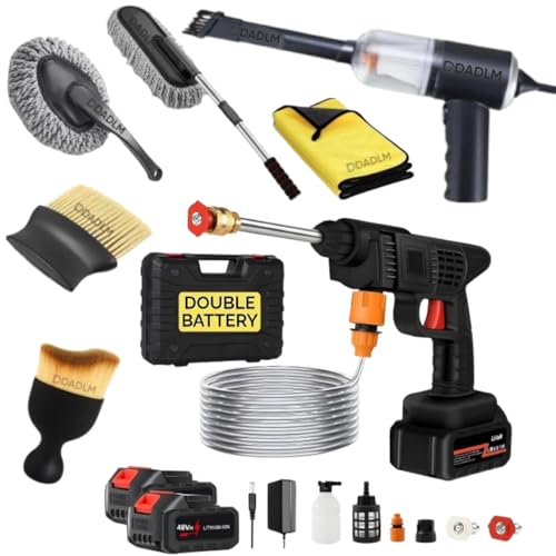 DADLM® 7 Item Cordless Car Accessories Combo Pressure Washer Gun (Double Battery) | Long Handle/Small Car Duster | Car Shaped Cleaning Cloth|Scratch & Lint Free, Pollen Removing - Image 1