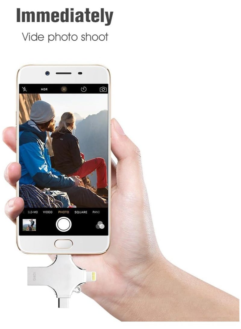 بيتشو محرك أقراص فلاش يو إس بي 4 في 1، سعة 128 جيجابايت، فضي - Image 3